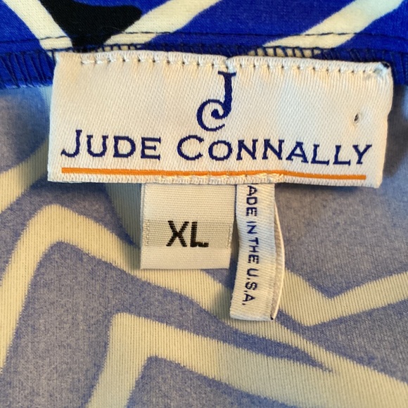 Jude Connally Off the Shoulder Royal Blue White Geometric Print Dress - XL - Picture 8 of 9